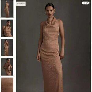 NWT | BEHOLDEN Fame‎ and Partners Halter Maxi Dress Damask Mocha Size 2